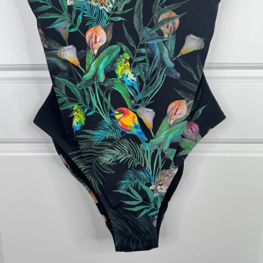 JOHNNY WAS Calla Lily Printed One Piece Swimsuit NEW Size S Black Green